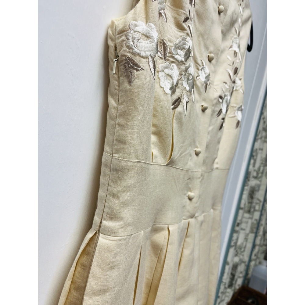 VTG J Peterman 2 Cream Linen Midi Dress Edwardian Style Romantic Wedding Tea 50s - Picture 3 of 5